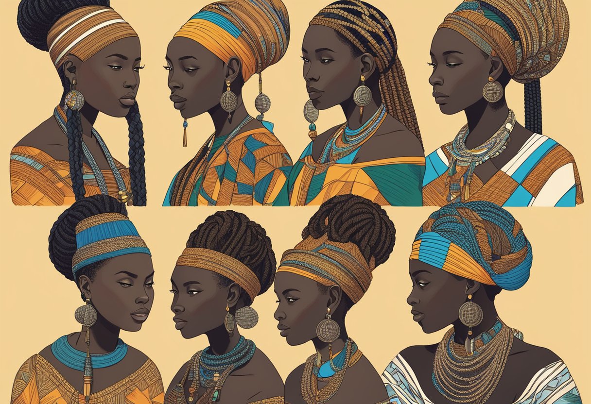 A close-up of intricately braided Fulani hairstyles, showcasing 10 different African styles