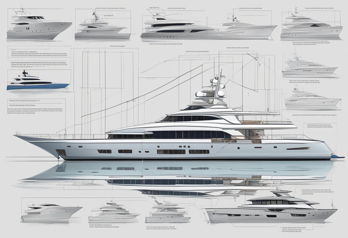 A detailed cost breakdown of custom yacht construction, with various expenses itemized and totaled