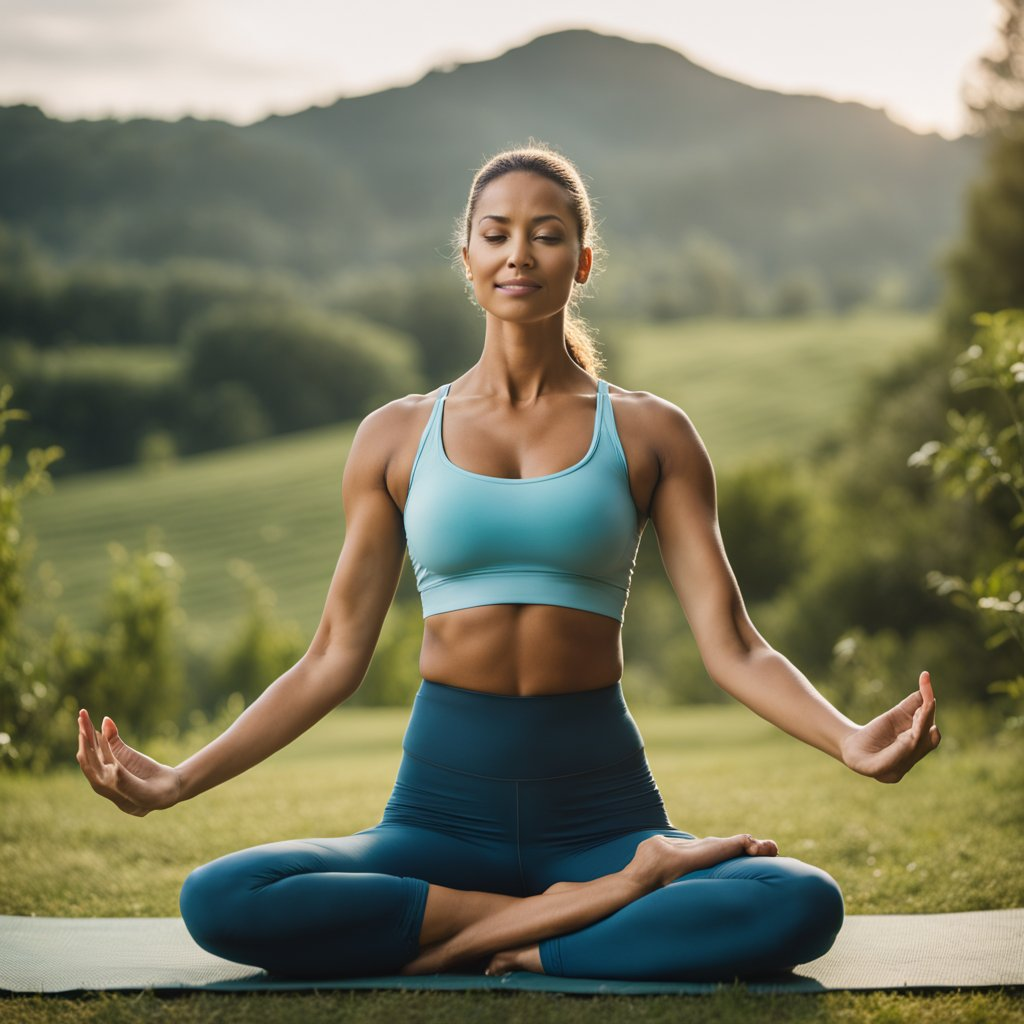 Yoga posture of a women sitting on ground with legs folded